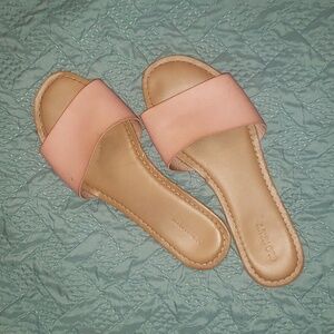 Pink leather slides
